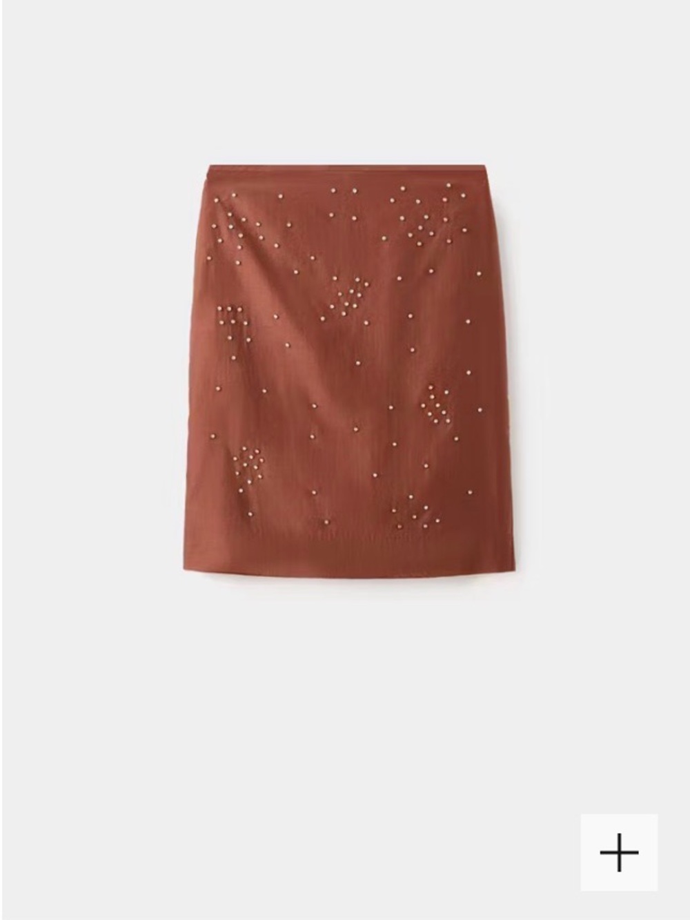 Mango Rust Midi Skirt with Pearl Studs